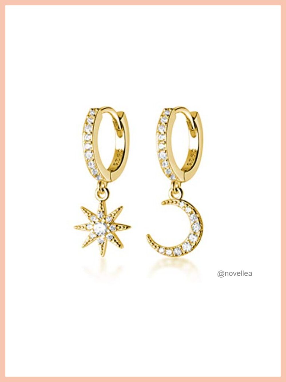 925 Sterling Silver Star Moon Hoop Earrings CZ Sparkling Huggie
